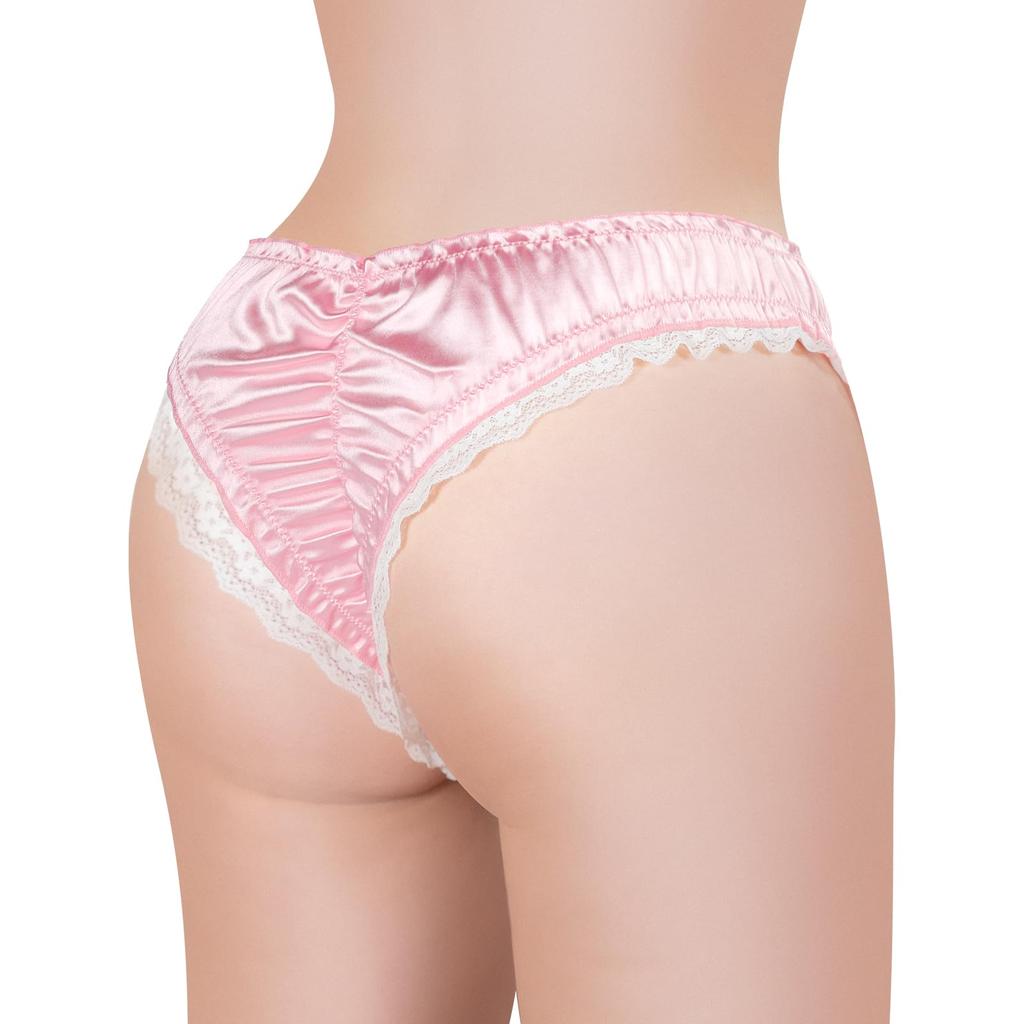 LittleForBig Unisex Satin Lace Panties with Romantic Heart-Shaped Lock, Ruffle Elastic, Smooth, Shiny, and Stretchy, Pink, 4XL