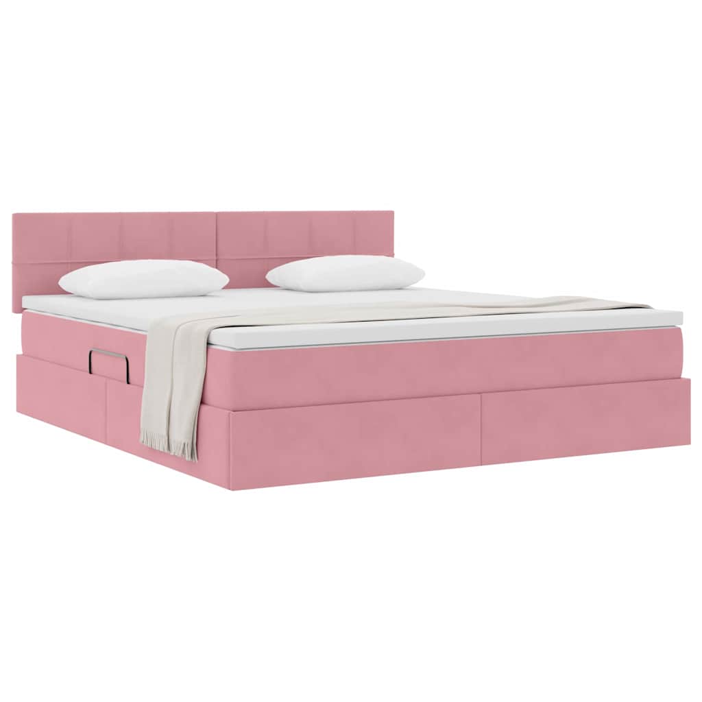 Storage Bed with Mattress Pink 160 x 200 cm Velvet