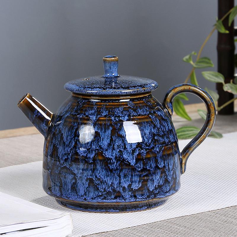 Ceramic teapot single pot household large capacity simple kiln change Tianmu glaze Jianzhan Kung Fu tea set filter tea kettle