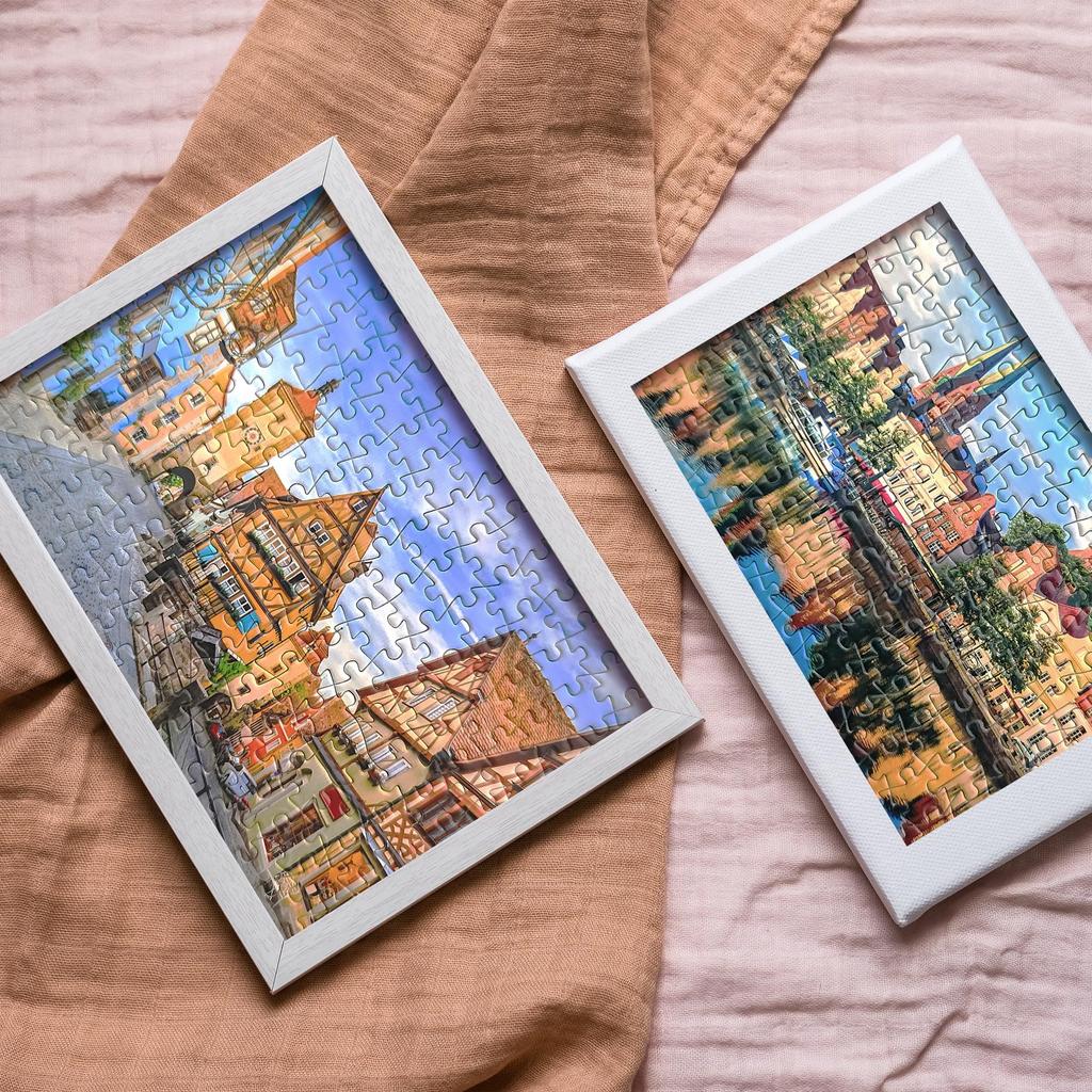 MISITU Micro Piece Jigsaw Puzzle, 150 Pieces, Puzzle with Postcard, Landscape, Buildings, Town, Gift, Birthday, Christmas, Stylish Interior,