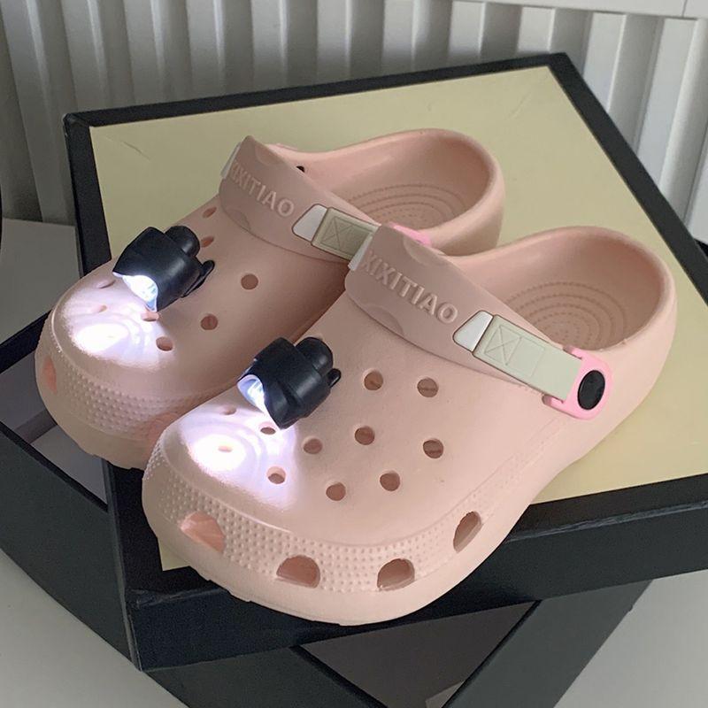 

Thin Strip Lighting Hole Shoes Creative Stylish Outdoor Sandals Baby Boy and Girl Summer Outdoor Non-Slip Soft Bottom Slippers Pink 40-41