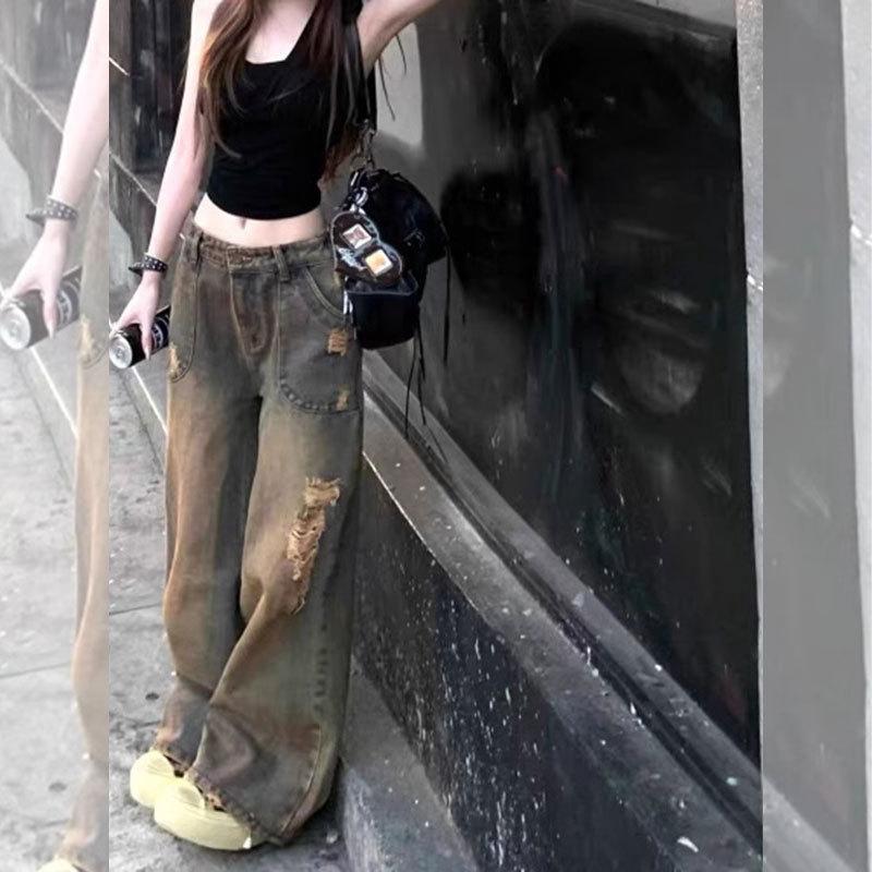 Women's Loose Jeans Plus Size Autumn Straight Leg American Wide Leg Jeans