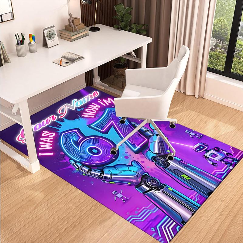 1PC Custom Name Futuristic Birthday Celebration Theme Floor Mat Ideal for Living Room, Game Rooms, Office, Bedroom,Floor Mat Playful Design