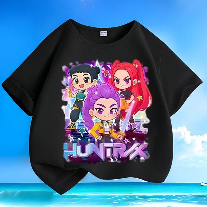 Girls' Loose Witch Girl Group Top for Summer Children's Casual Short-sleeved Pure Cotton T-shirt