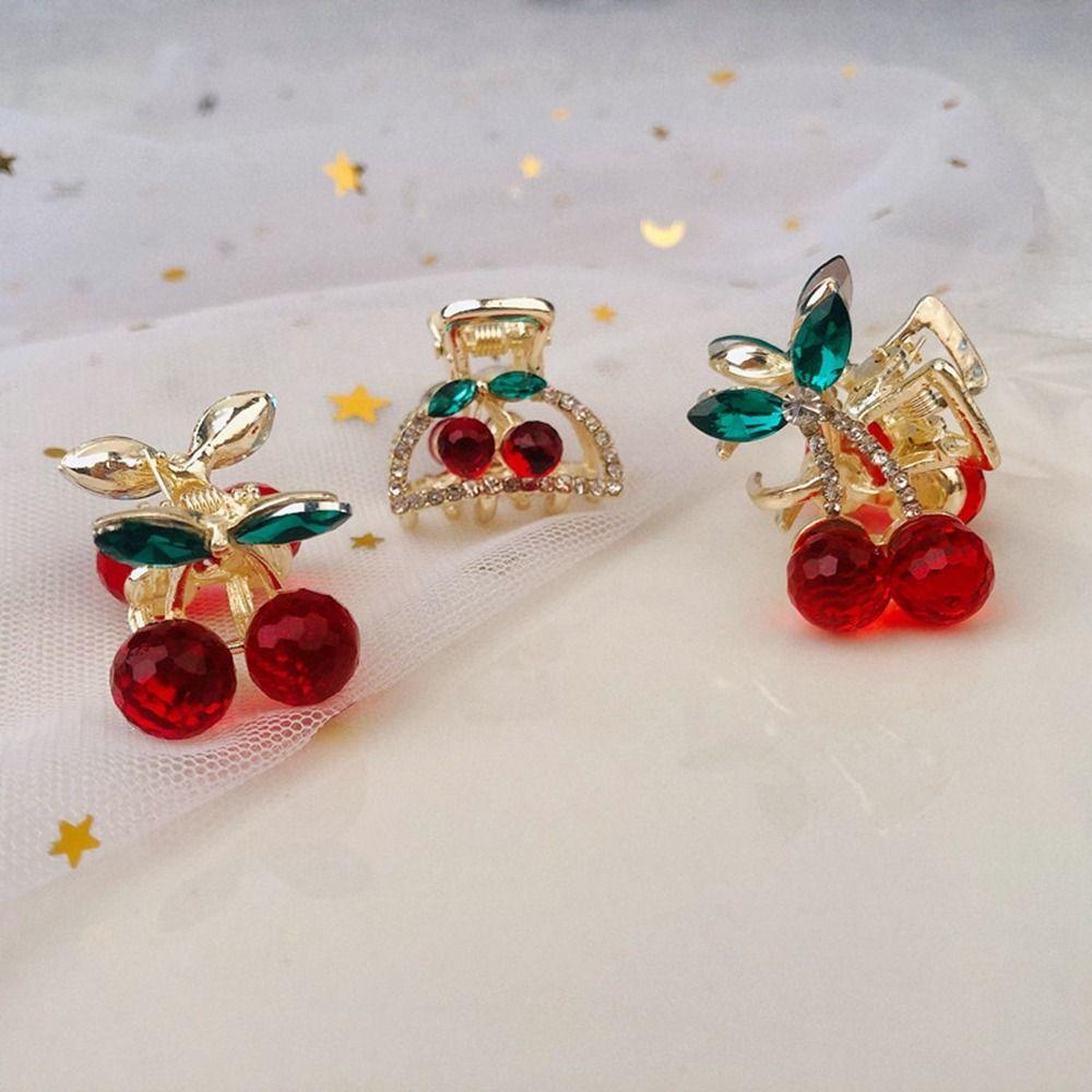 Little Grab Clip Rhinestone Hairpin Korean Style Headwear Cherry Hair Claw Female Hair Accessories