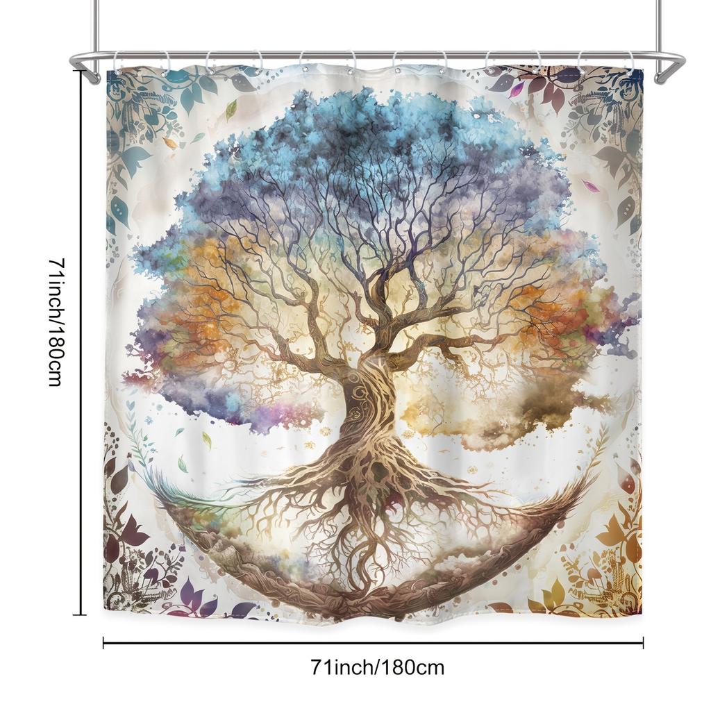 1/4pcs Tree of Life Shower Curtain Set Mystical Boho Watercolor Plant Bathroom Decor Waterproof Fabric Curtain Non Slip Mat and Toilet Cover Set