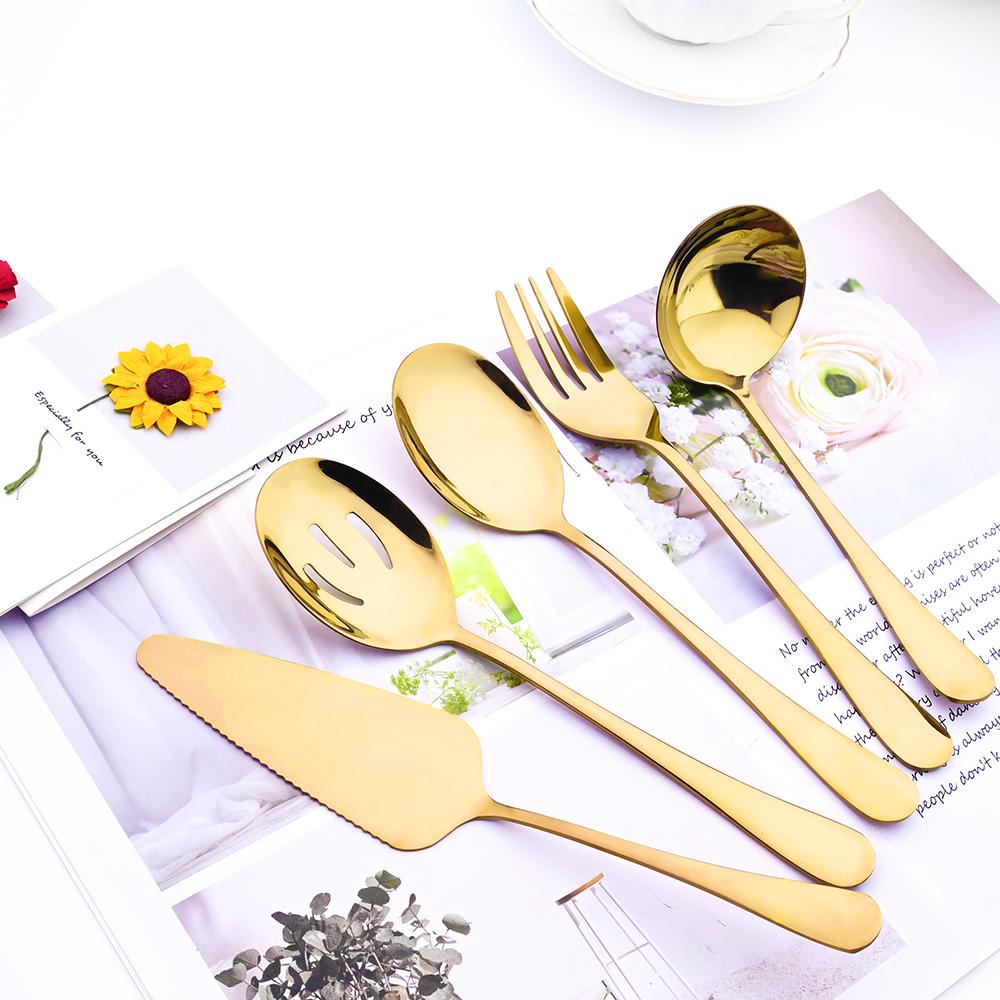 Service Gold Dinnerware Stainless Steel Cutlery Set Soup Spoon Flatware Salad Fork Cake Shovel Set Kitchen Tableware Set
