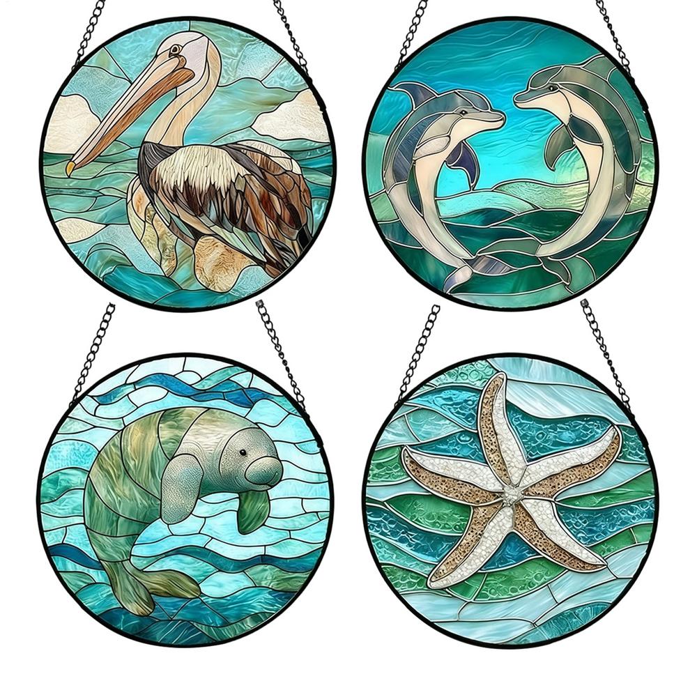 

Stain Glass Decor 4 Pieces Acrylic Animal Sign 6.3in Window Suncatcher For Mom Lady Grandma Man Birthday Door Garden Tree Car