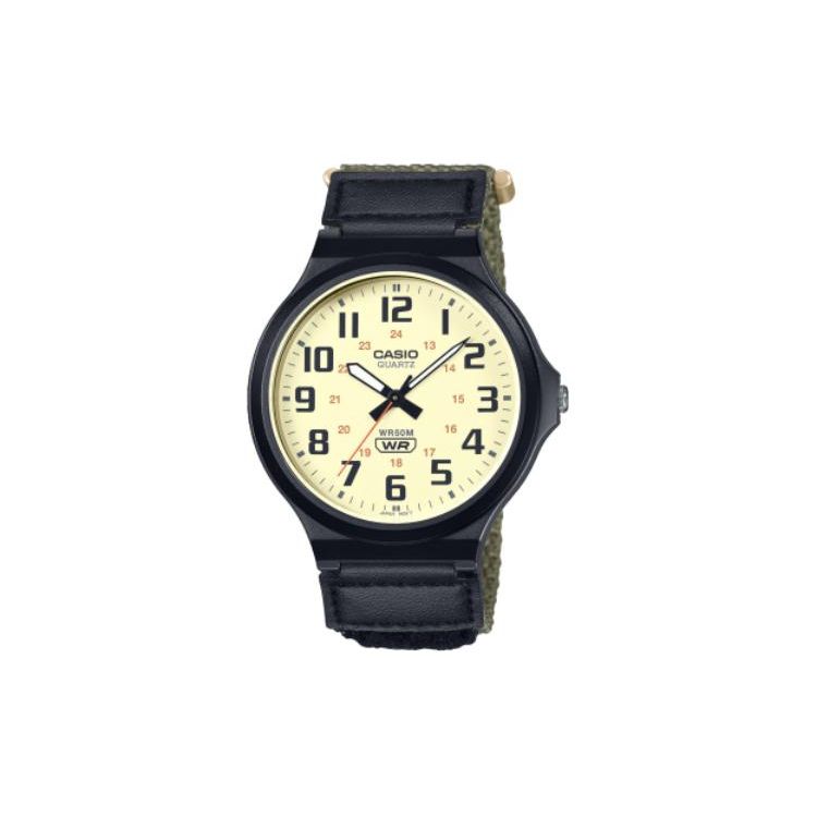 

Casio 50M Water Resistant Quartz Movement Canvas Strap Watch Yellow Dial Unisex Watches MW-240B-3BV Yellow Watch Dial