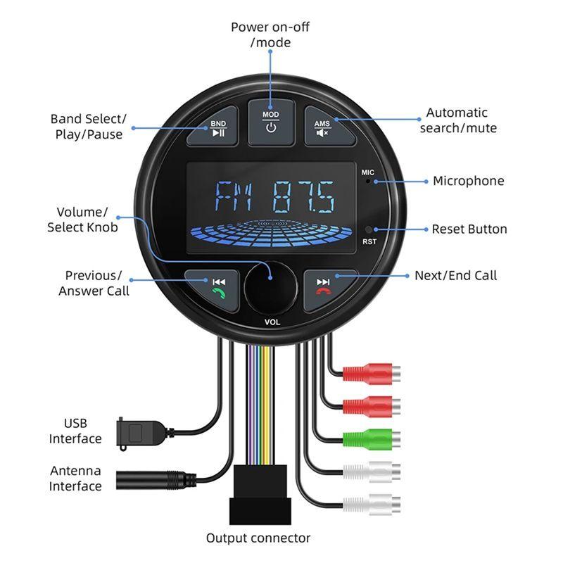 A16P-Waterproof MP3 Media Player For Boat Radio Marine Stereo Bluetooth Audio FM AM Fit For Harvesters ATV UTV SPA RZR