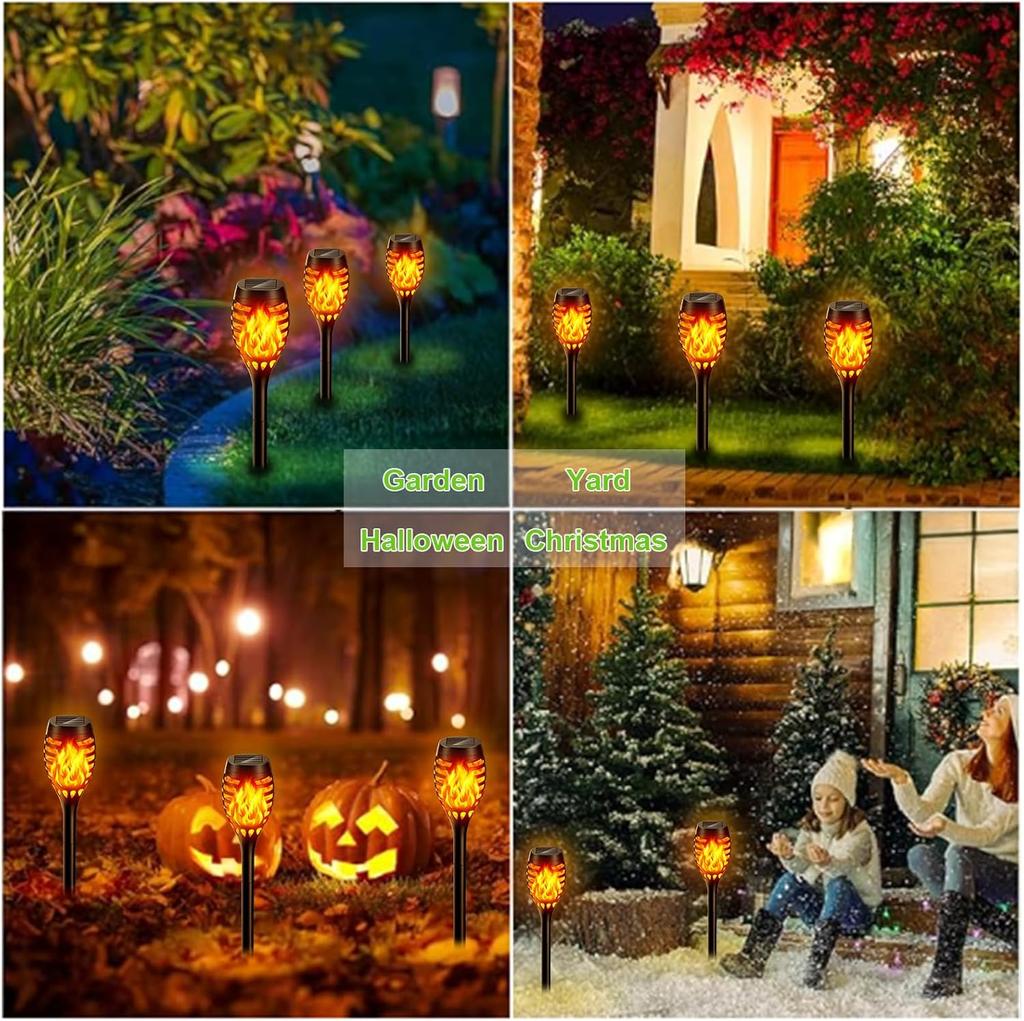 10 Pack Solar Torch Lights Outdoor Flickering Flame for Halloween Yard Patio Lawn Decor - Waterproof Solar Garden Lights