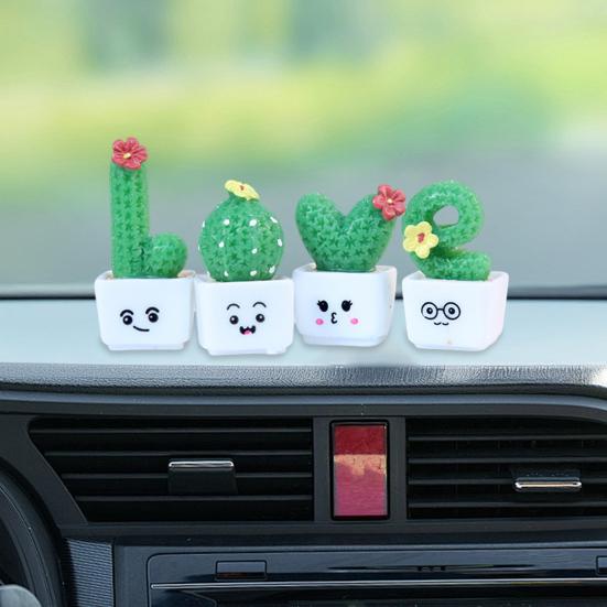 4/8Pcs/Set Mini Potted Cactus Ornament Cartoon Expression LOVE Shape Cactus Planter Pot Statue Figurine Home Office Desk Decoration