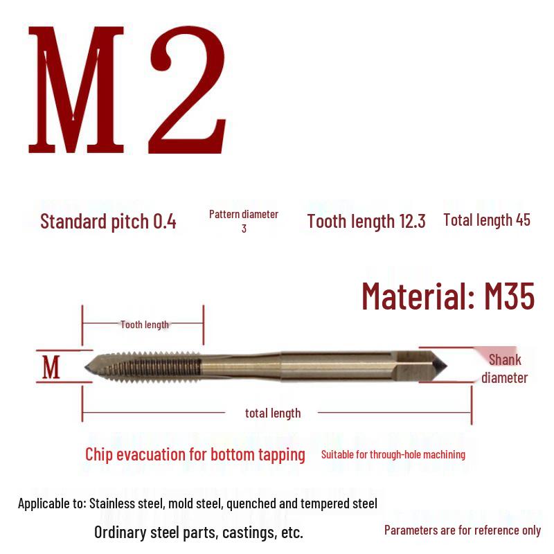 Cobalt Tapping & Threading Tools for Spiral Taps M3-M12, Stainless Steel