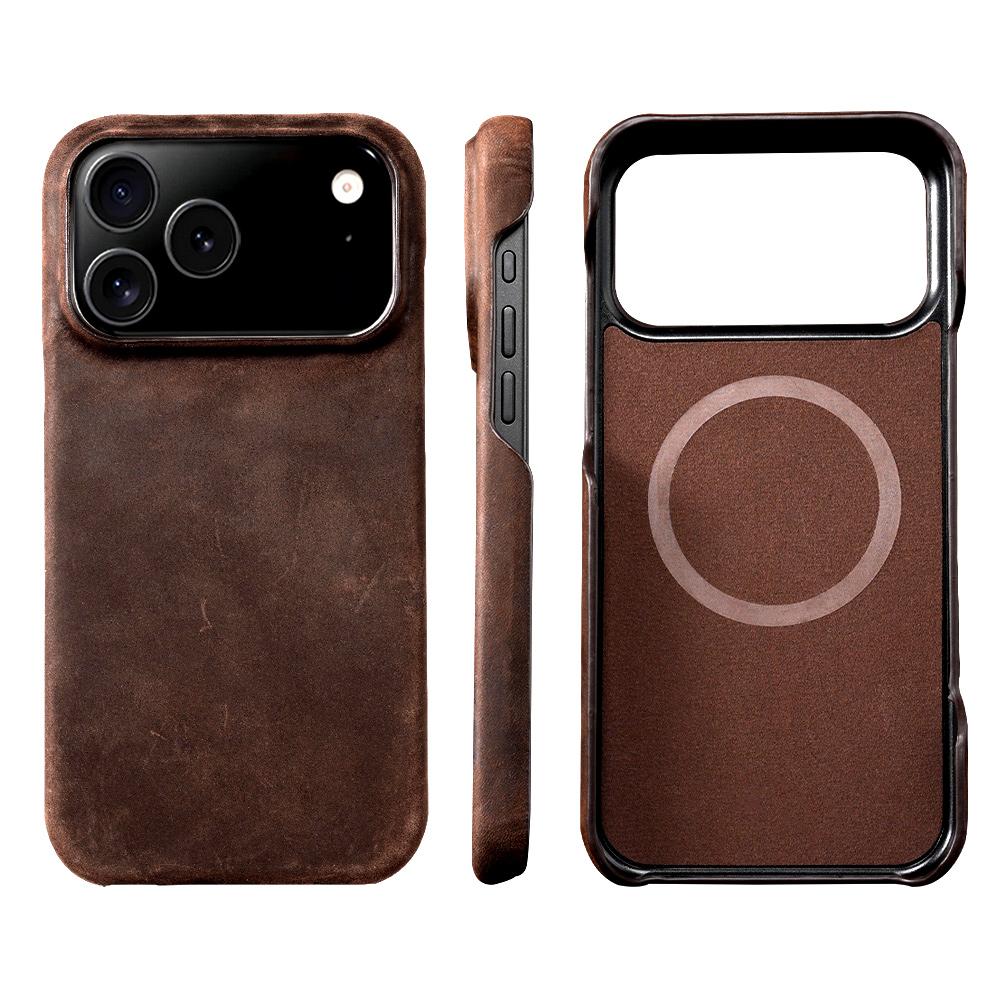 for Magsafe Case for iPhone 15 16 17 Pro Max 17Pro 17 Air 16Pro Retro  Genuine PULL-UP Leather Magnetic Phone Back Cover