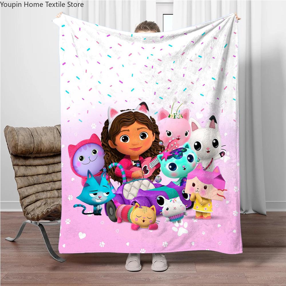 Cartoon G-Gabbys-Dollhouse Soft Flannel Blankets Keep Warm Throw Blanket Comfortable Blanket for Picnic Beds Sofa Home Bedroom