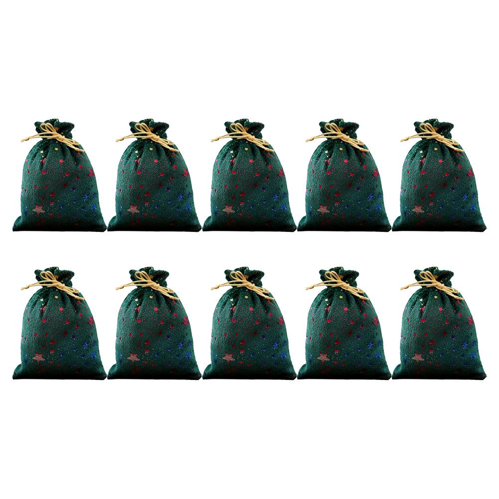 

10 шт. тканевых мешочков для конфет со сверкающими звездами для праздничных подарков зелёный