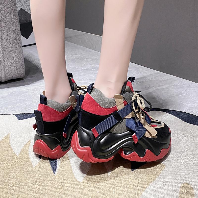 Fashion 2025 New 9.5cm Women Chunky Sneakers Autumn High Platform Dad Shoes Women Casual Trainer Sneakers Thick Sole Vulcanize Shoes