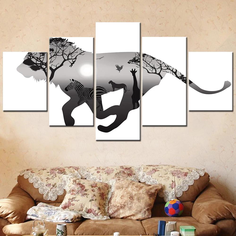 

Modern Abstract Running Lion Animal World Canvas Wall Art Painting Living Room Decorative Picture Home Decor Poster and Print 20X35 20X45 20X55cm