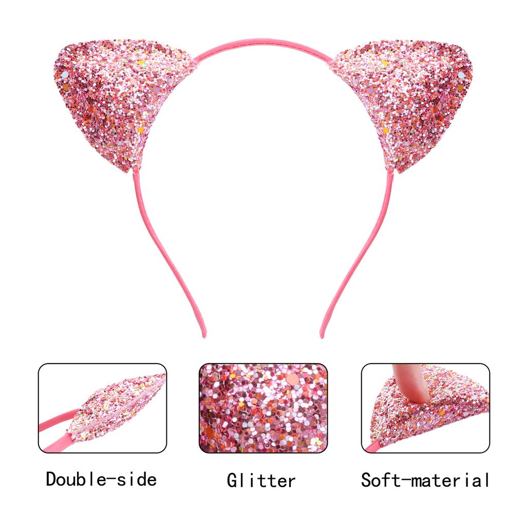 Party Delicate Glitter Cat Ear Headband Hair Band Hair Hoop for Women Girls for Party Celebration and Daily Wearing