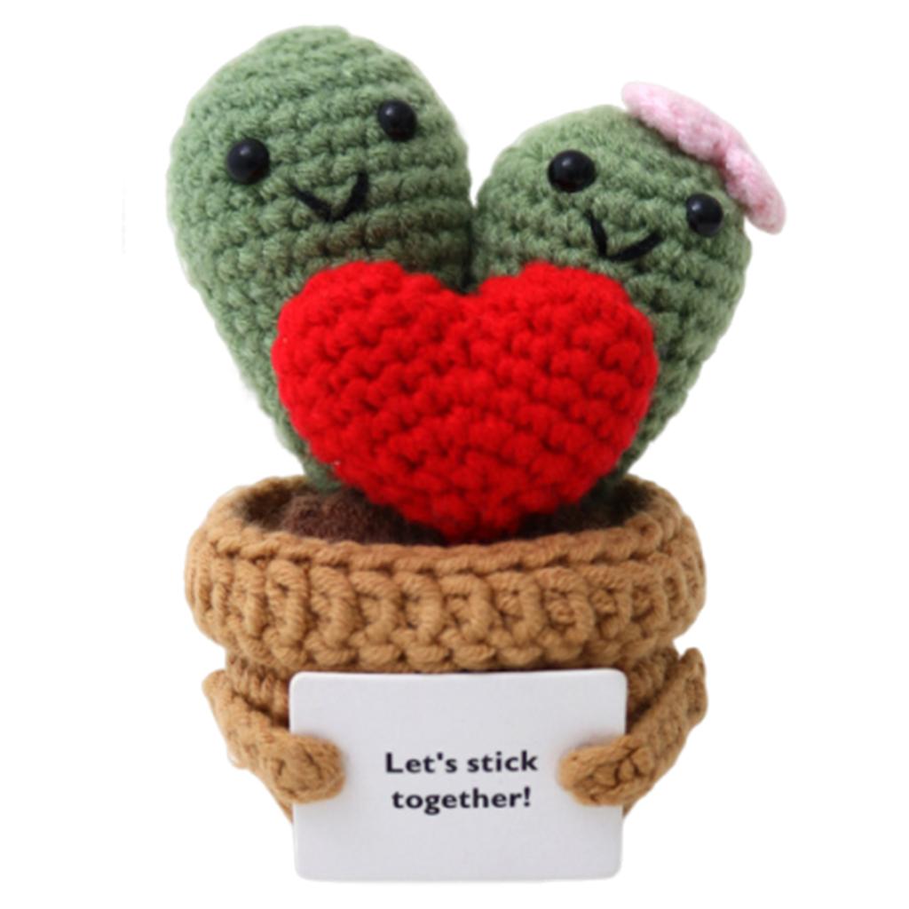 Knitted Decor Emotional Support Crochet Doll with Card Crochet Potted Tabletop for Women Mom Family Friend Teacher