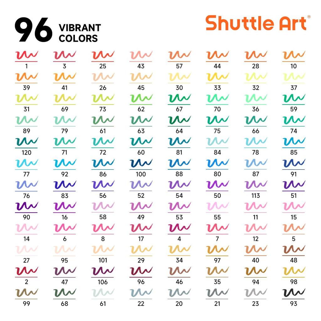 Shuttle Art Brush Pen Watercolor Brush Set with 1 Coloring Twin Markers for Art Comes with a (96 Colors) Book. Water-resistant, Quick-drying,