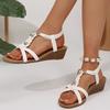 Fashion Bohemian Style Braided Wedge Sandals Women 2025 Summer Fashion Gold Roman Sandals Woman Plus Size Comfort Non Slip Beach Shoes