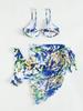 2025 European & American Three-Piece Print Bikini Set with Underwire & Half Skirt
