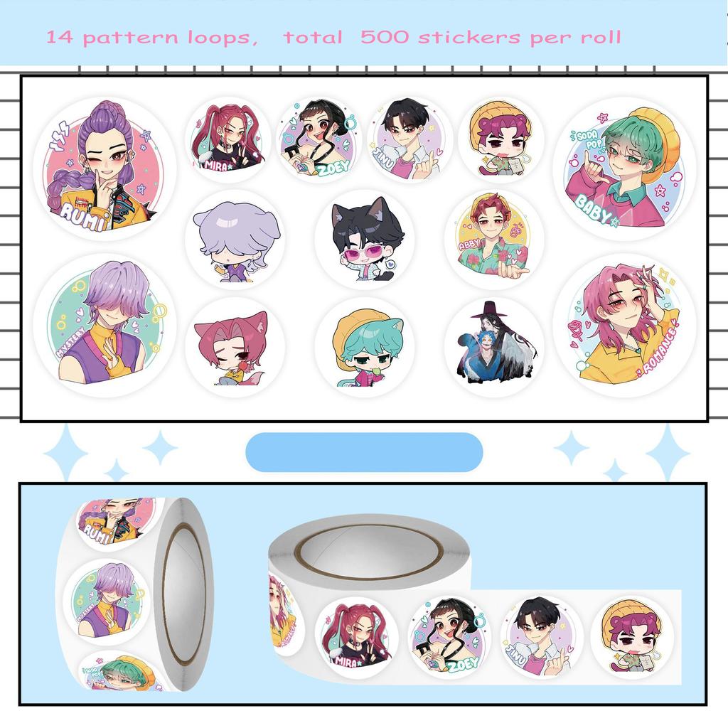 500Pcs/Roll Anime KPop Demon Hunters Stickers Demon Hunters Tiger DIY Scrapbooking Phone Luggage Skateboard Waterproof