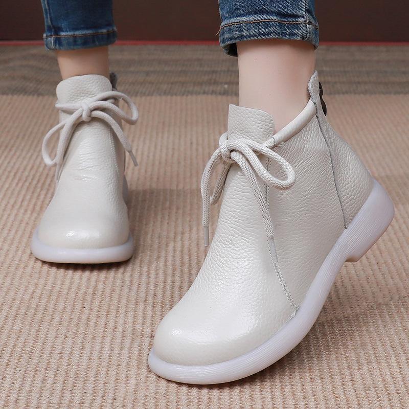 Women's shoes new flat bottomed short boots soft top soft sole middle-aged women's leather boots cowhide