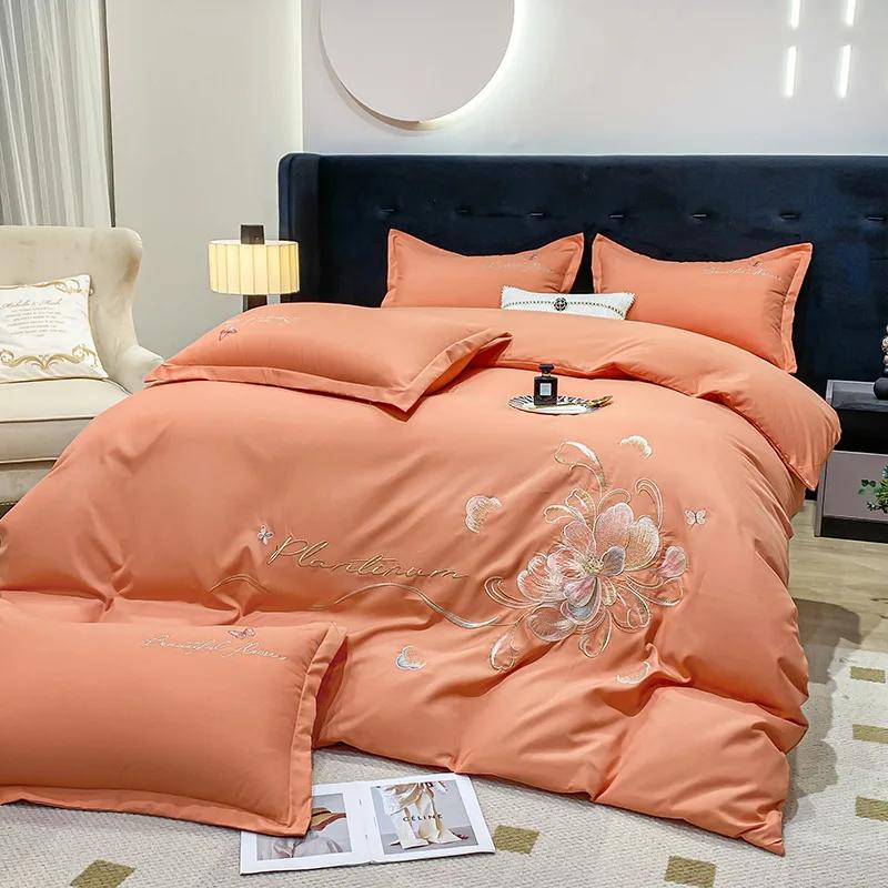 New Class a High Precision Cotton Brushed Embroidery Four-Piece Set Pure Cotton Bed Sheet Duvet Cover