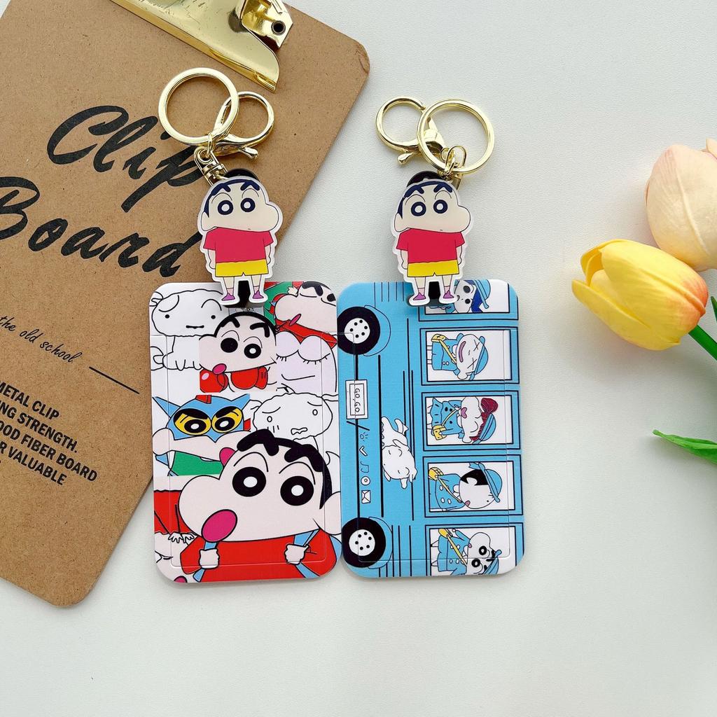 Kawaii Anime Crayon Shin-chan Keychain Couple Student Id Bus Bank Access Control Card Case Shin Chan Accessory Hanging