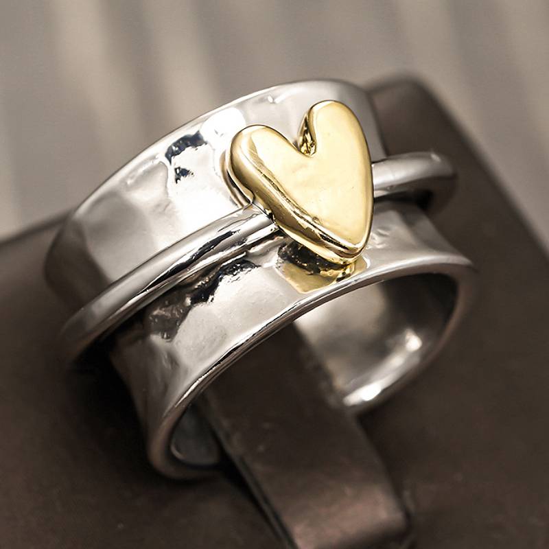 

Huitan Simple Design Women Gold Color Heart Ring Two Tone Metal Party Wedding Accessories Fashion Versatile Zircon for Daily 7