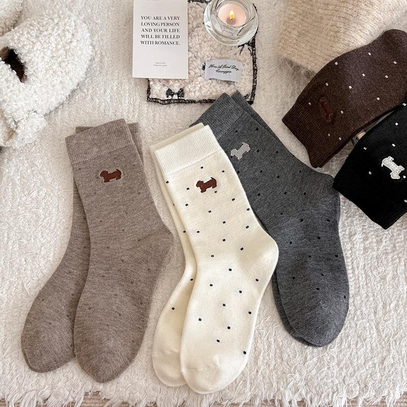Cashmere Socks For Women Thickened And Warm Zodiac Socks Polka Dot Embroidery Vintage Slimming Pile Socks