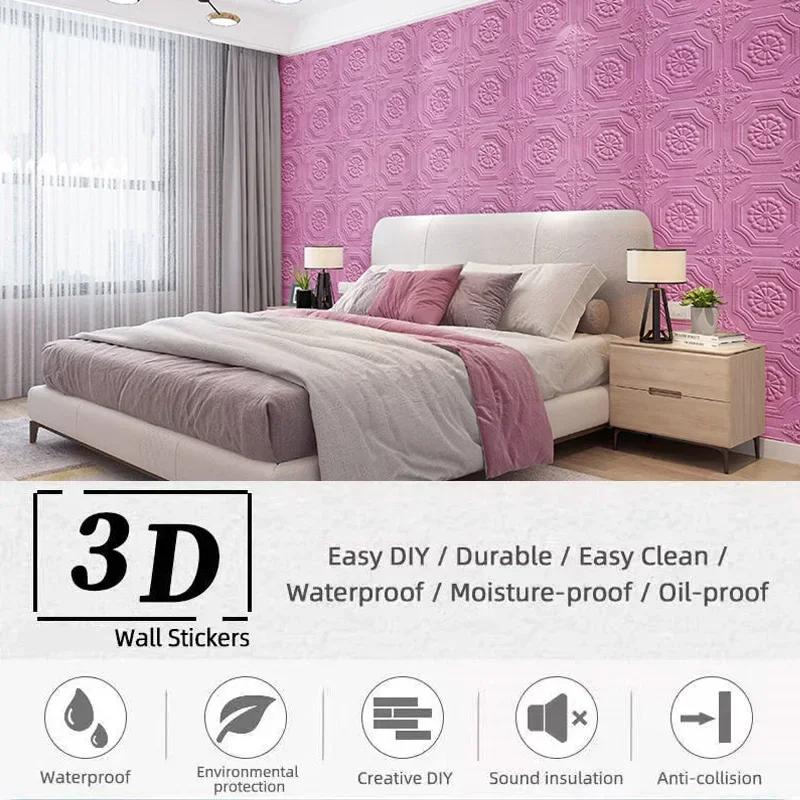 20Pcs 3D Wallpaper Wall Stickers Self-Adhesive Foam Panel Home Decor for Living Room Bedroom Ceiling TV Wall Art 35X35CM
