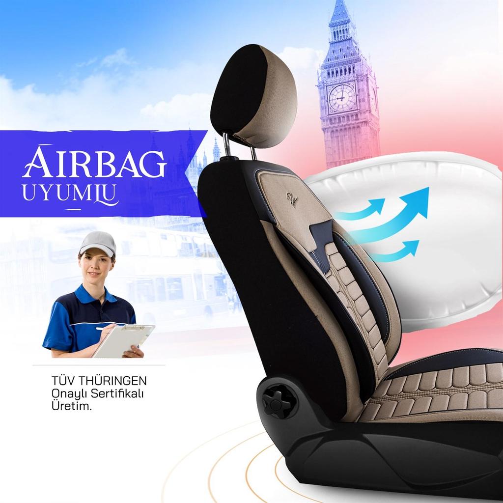 LONDON SERIES BRITISH SPECIAL JACQUARD FABRIC CAR SEAT COVER Beige Black Breathable Fabric