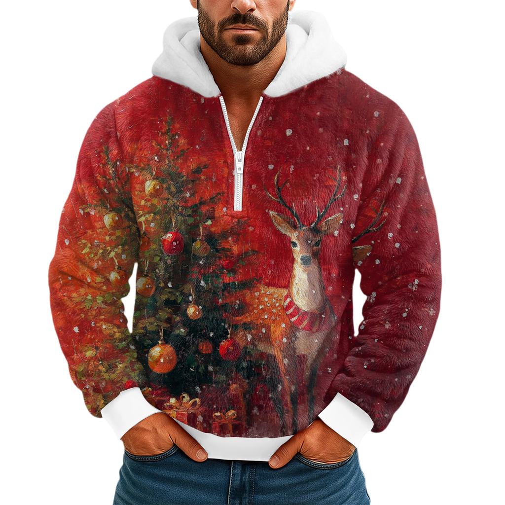 Herren Freizeit Halber Reißverschluss Kapuzenpullover Kapuze Lange Ärmel