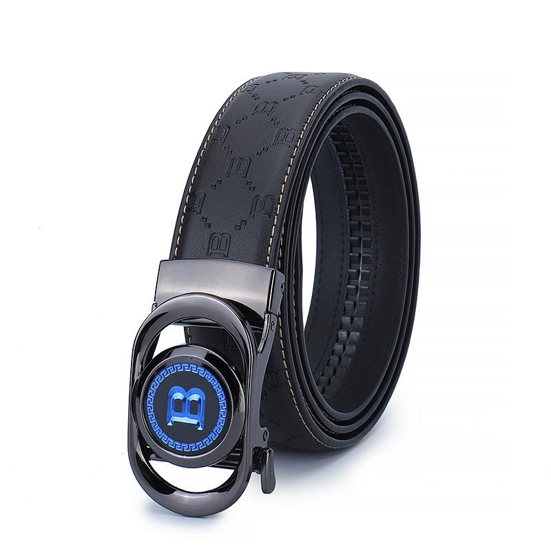 Men'S Cowhide Belt Automatic Buckle Leather Belt Middle-Aged And Young Business
