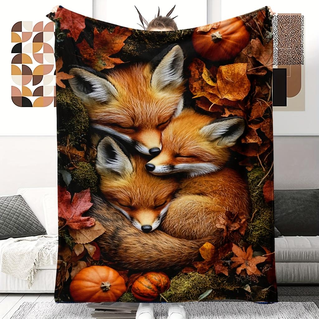 Schattig Vossen Dekentje Zacht Gezellig Pluche Plaid Dekentje Pluizig Warm Wild Dierenprint Flanellen Beddekentje Cadeau voor Vos Liefhebber Meisje Jongen