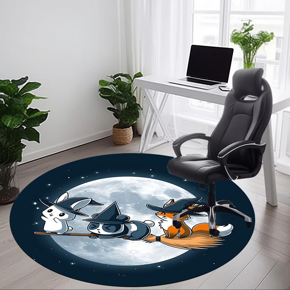 1 Stück Halloween Nacht Büro Runder Teppich, Indoor-Matte Geeignet für Büro, Unter Bürostühlen Schlafzimmer Wohnzimmer Heimdekoration, Raum Deko