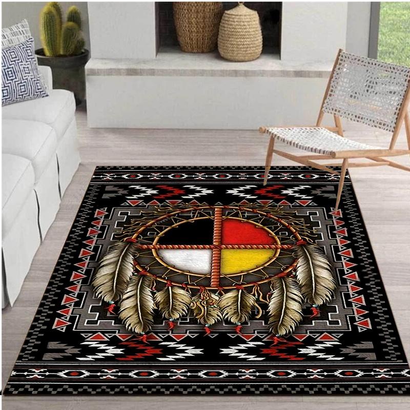 1pc Native American Medicine Wheel Feather Area Rug Southwestern Southwestern Native Inspired Decorative Non-Slip Floor Mat 40x60cm