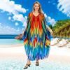 Colorful Printed Boho Beach Kaftan Dress Women Plus Size Maxi Summer Cover Up Rayon Bathing Suit