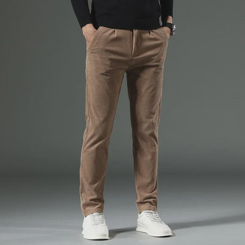 "Pantalon en velours côtelé coupe slim droite pour homme - Rayé, Décontracté et Business, Vêtement d'automne/hiver pour papa"