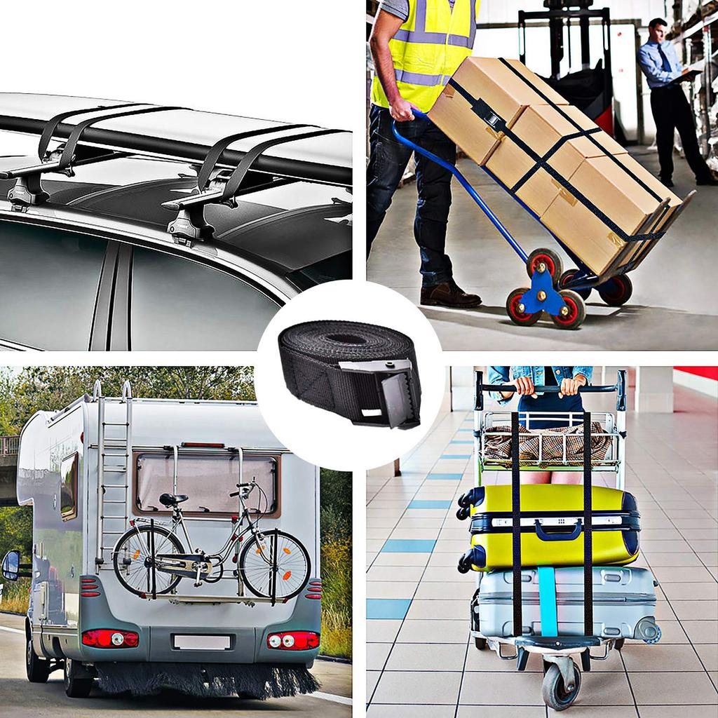4 Pack Adjustable Heavy Duty Tie Down Straps with Quick Secure Cam Buckles for Cargo Trucks Trailers Moving Loads Black