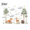 Self Adhesive Wall Murals for Baby Room Watercolor Forest Animals Stickers, Cute Fox Deer Hedgehog PVC Waterproof Decals, Theme Art Children