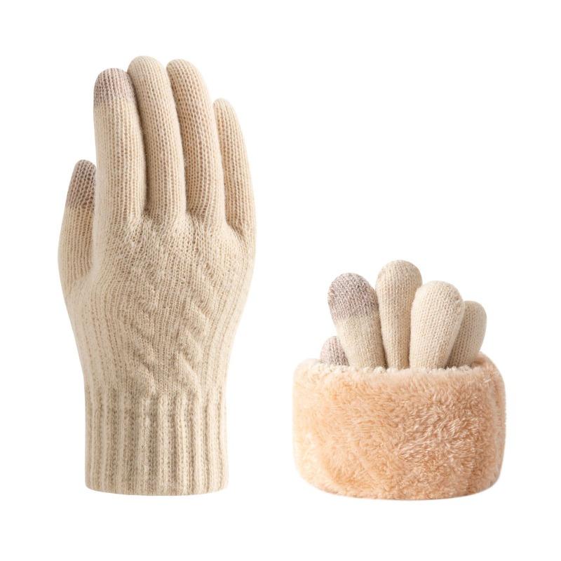 Gloves Women's Winter Velvet Thickened Korean Version Cold-proof Cute Riding Touch Screen Warm Wool Knitted Gloves