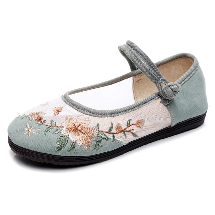 

Модный ретро дизайн с вышивкой Бренд Балетки Женская мода Круглый носок Пряжка Плоские сандалии Комфорт Повседневный Этнический стиль Танцевальная обувь 40 зелёный