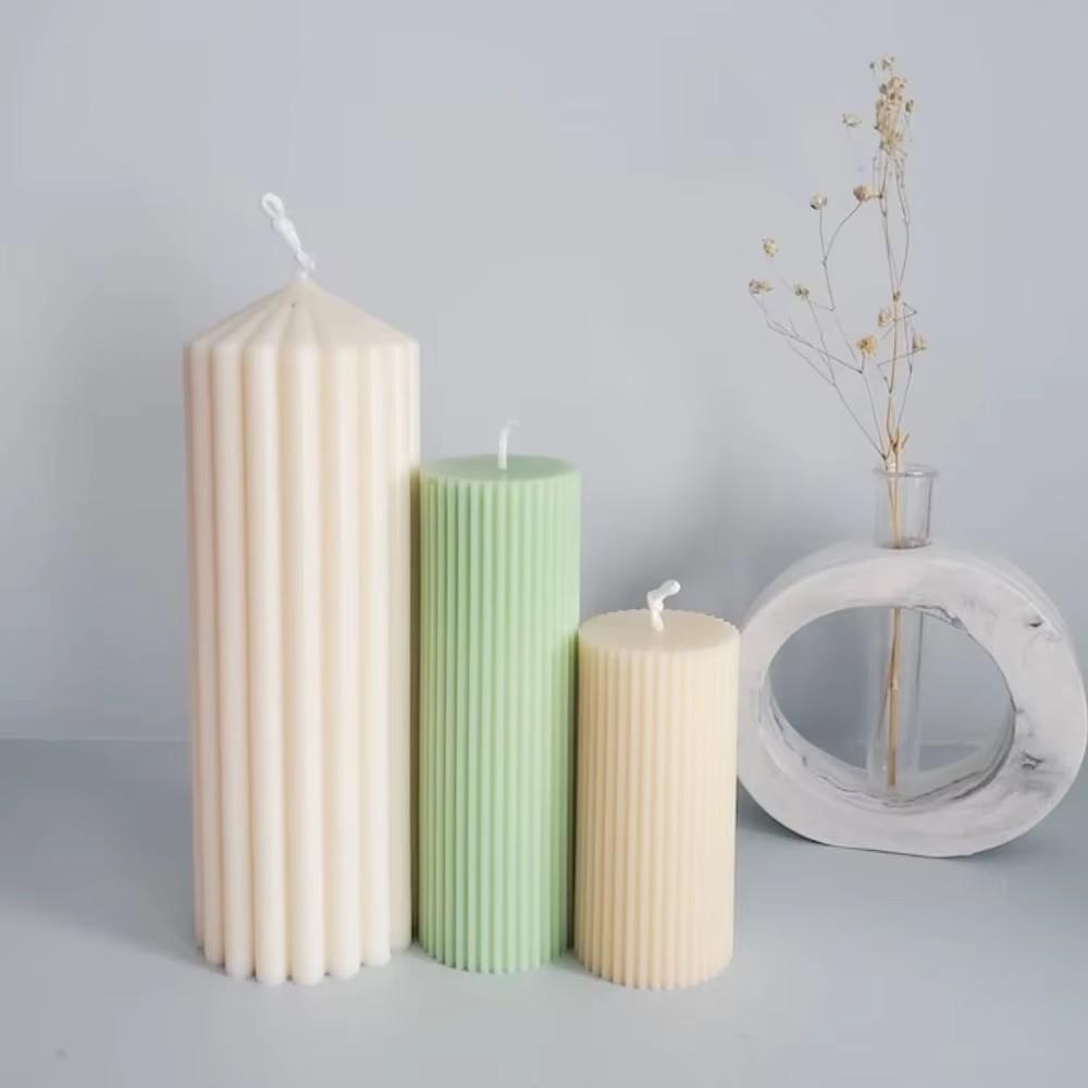 Geometry Stripe Pillar Candle Molds Plastic Column Making CandleHolder Wedding Items 3D Silicone Mold Taper Acrylic Party Supplies