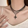 Kpop Punk Rock Heart Cross Star Pendant Beaded Necklace For Women Men Cool Hip Hop Street Grunge Y2K Charms Jewelry Accessories