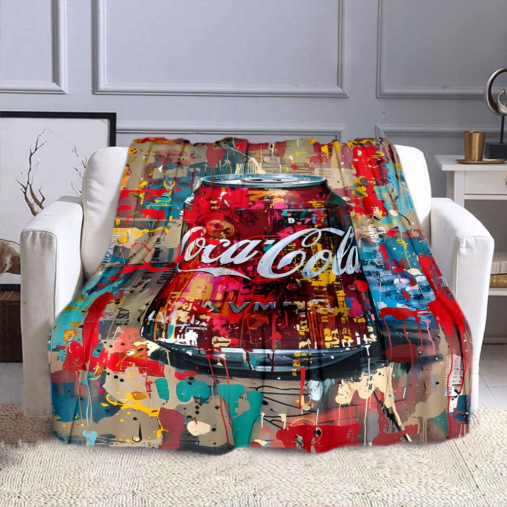 Colorful Coca-Cola Can Art Patterned Flannel Blanket Perfect for the Bedroom Living Room, Sofa, or a Little Nap