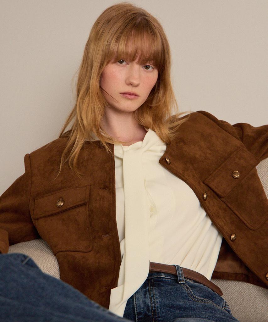 Mind Bridge Women [W] Suede Round Neck Jacket